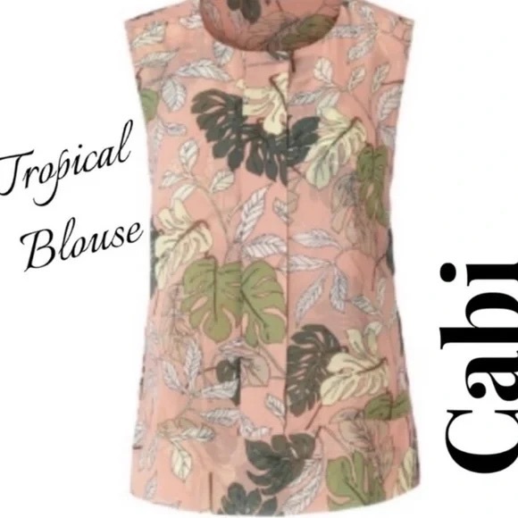 Cabi Top Blouse Tropical Monstera Leaf Sleeveless Women’s Sz Medium - Picture 1 of 12